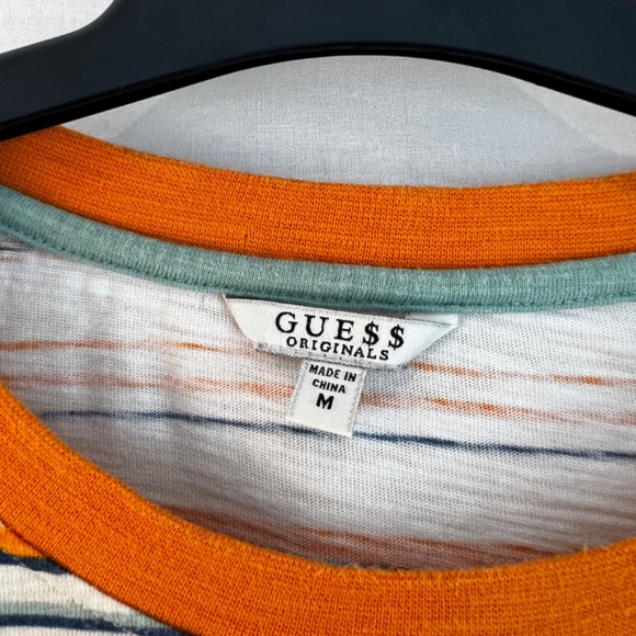 GUESS Jeans x A$AP Rocky - Striped Long Sleeve T-Shirt - Orange/White/Blue - Med - Picture 3 of 8